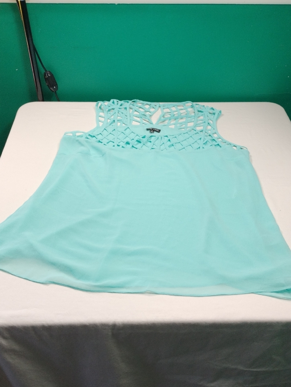 City Chic Aqua Crochet Yoke Tank Top
